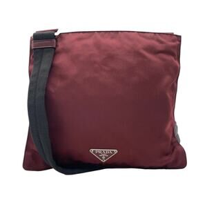 Prada Vela Flat Messenger Bag Triangle Logo Bordeaux Red Nylon Plate